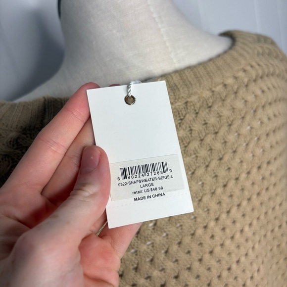 NWT Simply Southern Snap Sweater Beige Fall Spring Knit Women’s Size Large - Picture 6 of 9